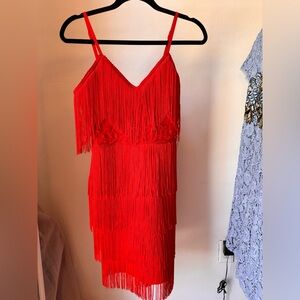 Vibrant Asymmetrical Red Fringe Dress